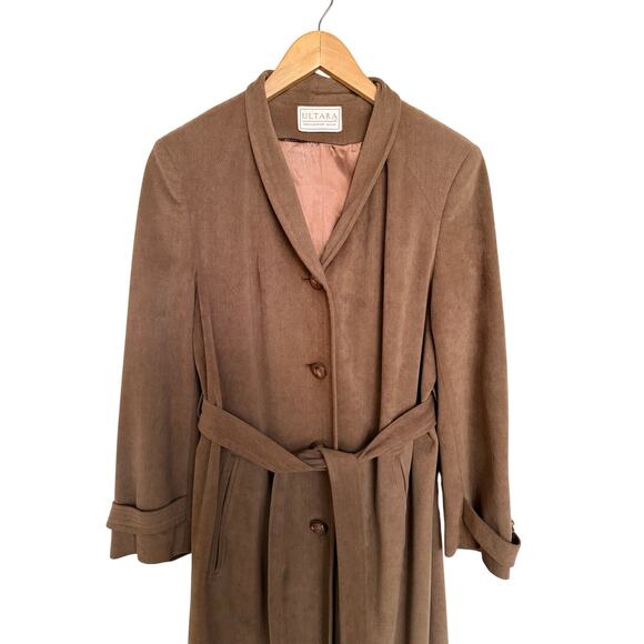 Ultara Jon Rico Vintage Non-Leather Suede Trench Coat Long Jacket Sz 10 Brown - Picture 2 of 7